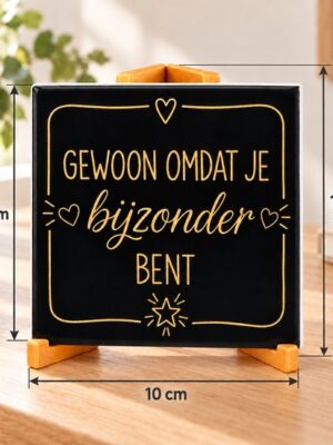 Afecto Tegeltje met tekst – Gewoon omdat je bijzonder bent – Zwart met goudkleurige tekst – Inclusief standaard – Cadeau