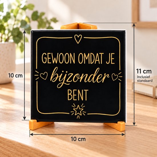 Afecto Tegeltje met tekst – Gewoon omdat je bijzonder bent – Zwart met goudkleurige tekst – Inclusief standaard – Cadeau