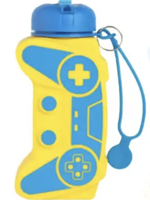 waterfles in vorm van gamecontroller - blauw/geel - siliconen, lichtgewicht