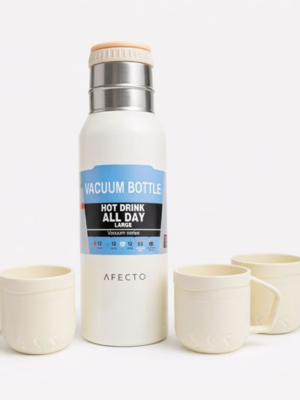 Thermoskan met 3 kopjes - Isoleerfles - Ivoor
